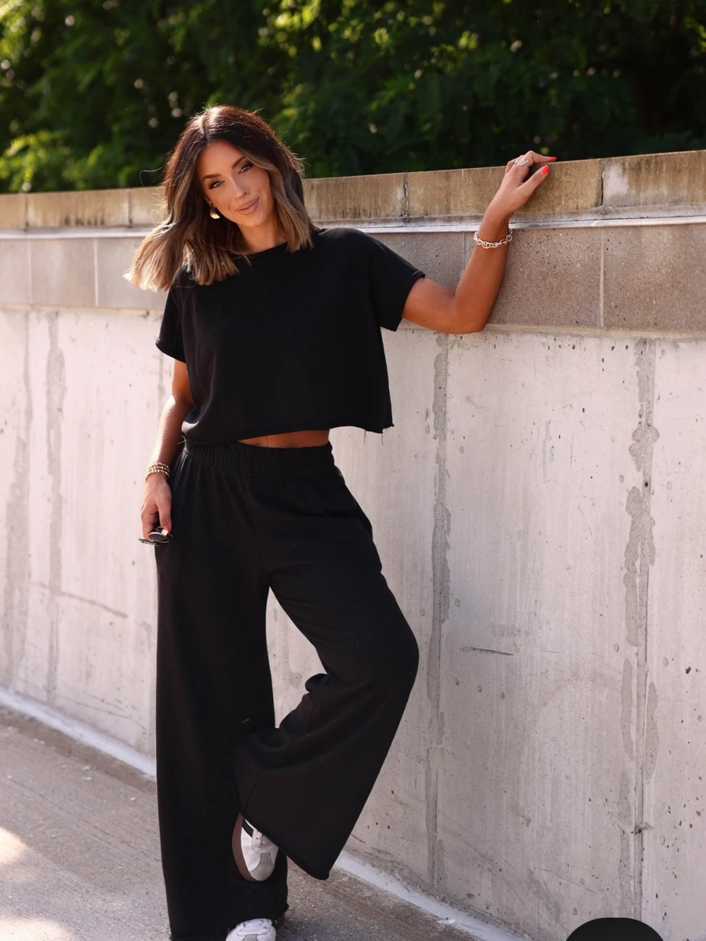 Black Wide-Leg High-Rise Lounge Pants by